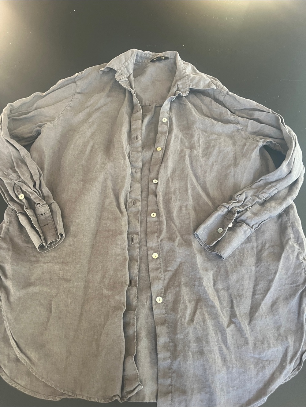 Massimo Dutti Women's Linen Button-Down Shirt in Light Gray